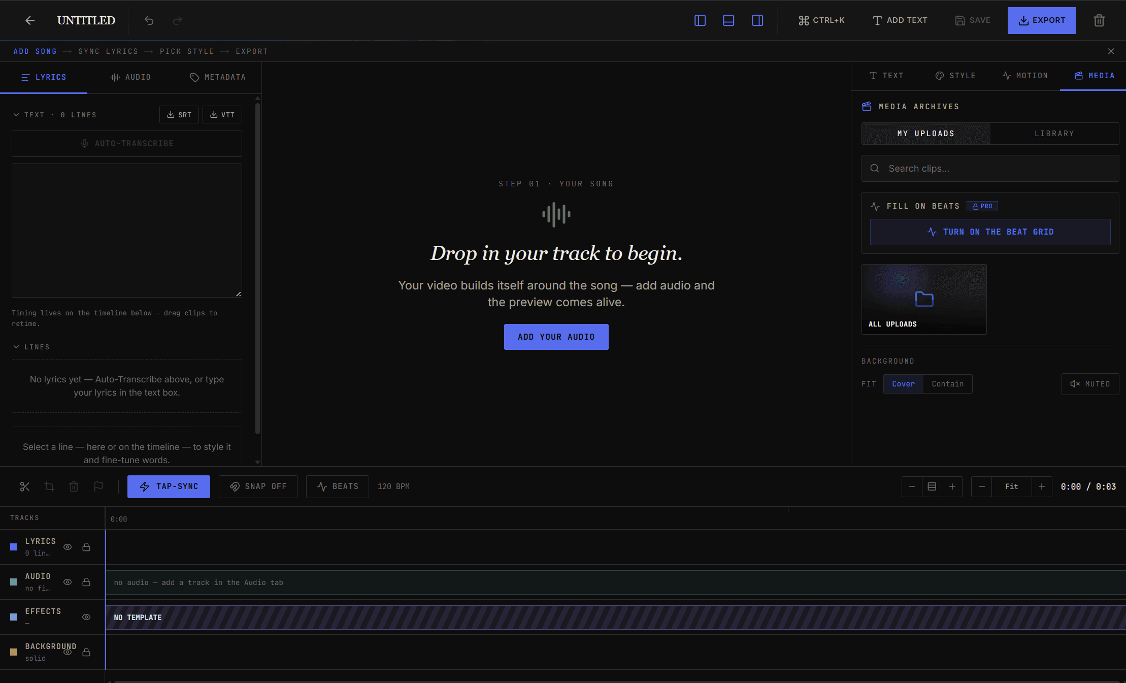 The redesigned Project Editor with Text, Style, Motion, Media, and Workflow controls